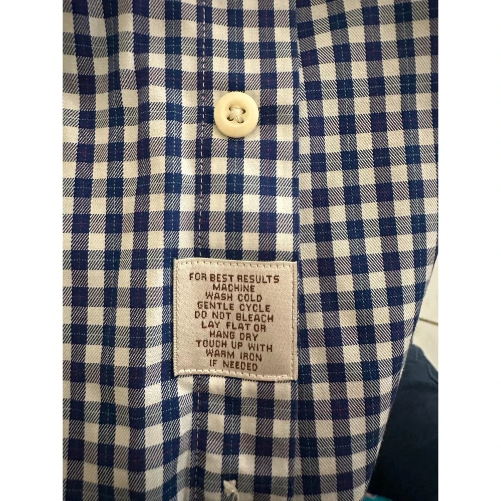 Peter Millar L Blue White Gingham Button Down Shirt 100% Cotton Classic Fit